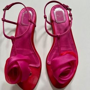 Dior Silk Evening Flats with Organza Rose